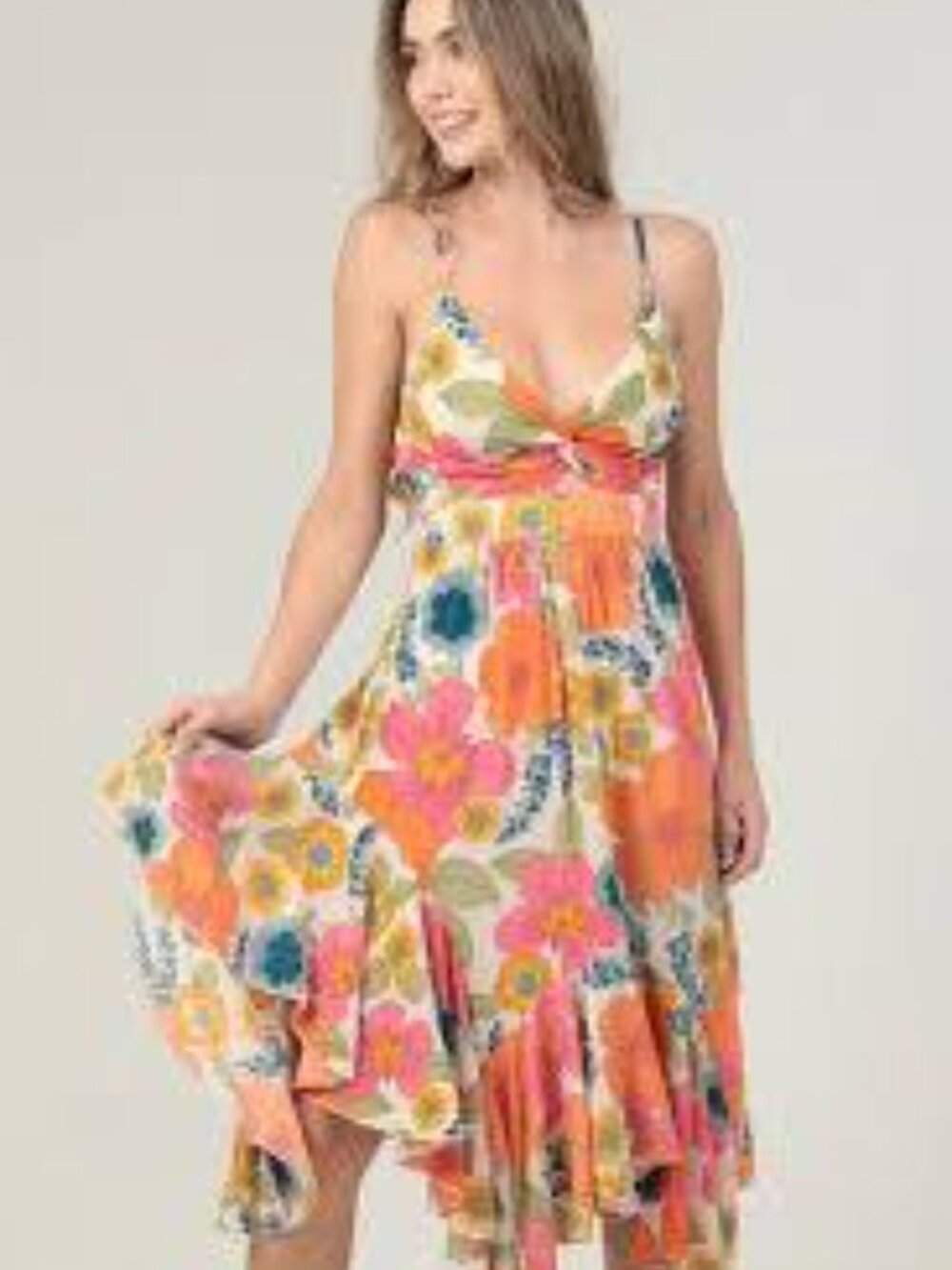 Angie Floral Maxi Dress in Orange, Pink & Teal size sm